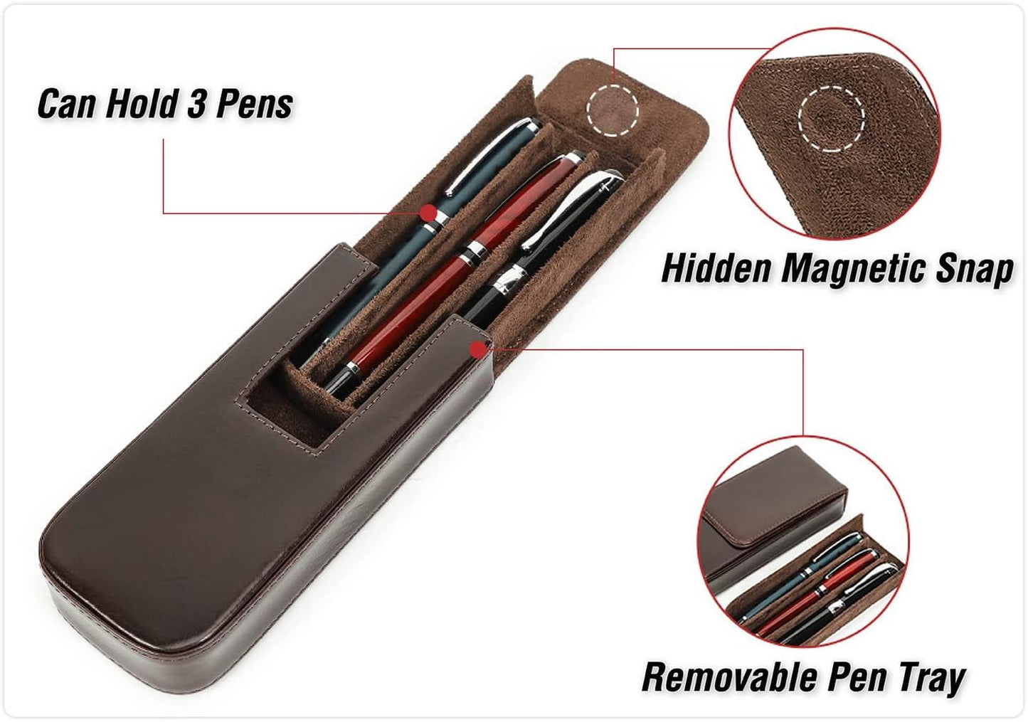 UPRESYE Genuine Leather Fountain Pen Case Collector Organizer, Leather Pencil Case Handmade Pen Protective Sleeve