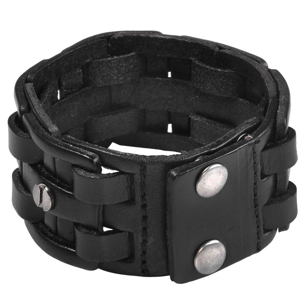 Zysta Punk Gothic Mens Genuine Leather Braided Bracelet Wristband Cuff Bangle 8.5-9" Black