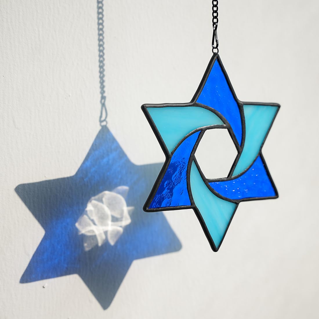 BOXCASA Star of David Stained Glass Suncatcher Window Hanging Jewish Decor