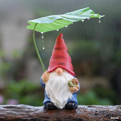 Garden Gnome Statue Decoration with Leaf Umbrella, 7.5” Figurine Ornament for Indoor Outdoor Home Patio Yard Lawn, for Gnome Lovers & Garden Enthusiasts，Mom，Women