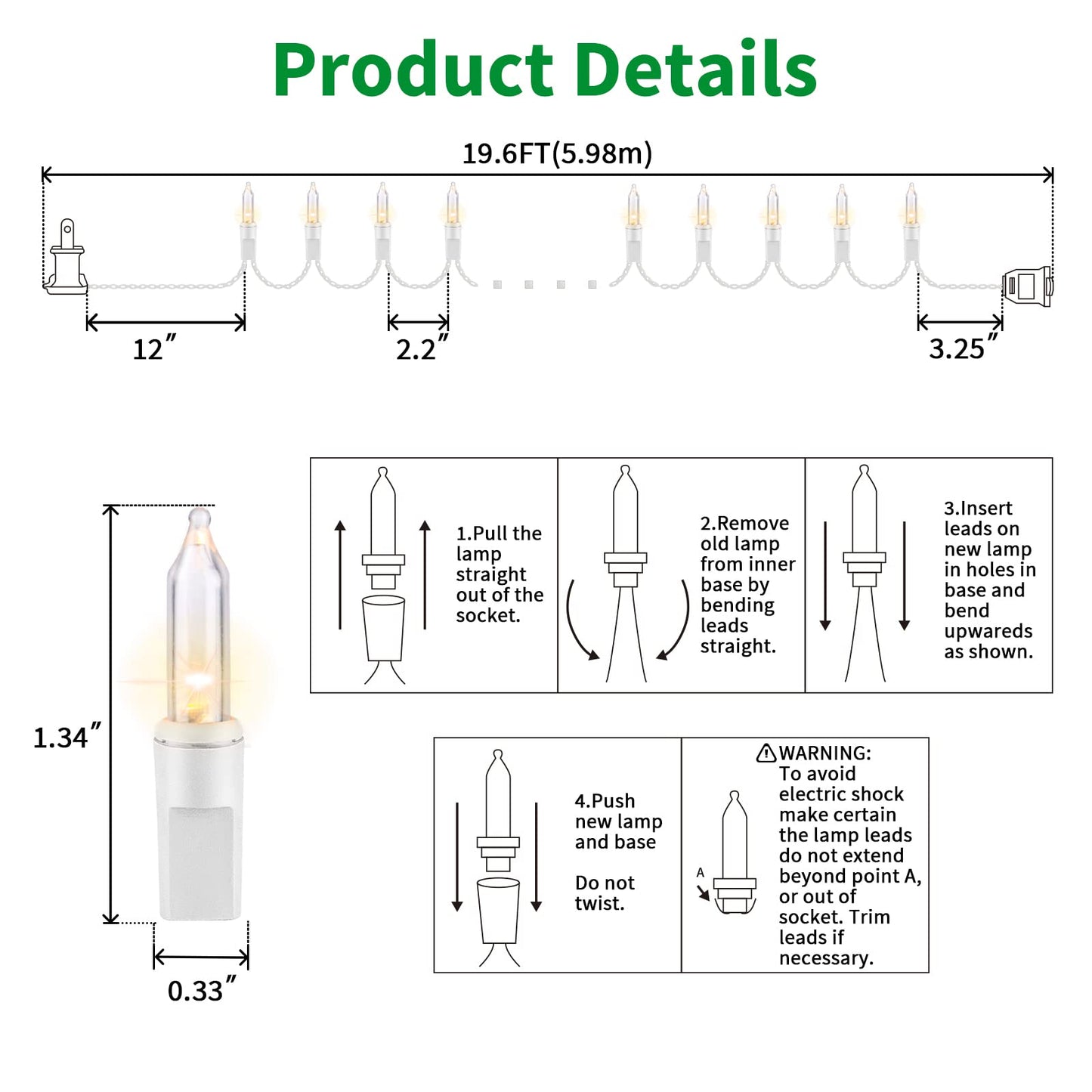 LAMPHOME 100 Count Clear Christmas String Lights, 19.6ft White Wire Fairy Lights, UL Certified Waterproof Indoor & Outdoor String Lights for Xmas Tree, Patio, Wedding, Mother's Day Decor