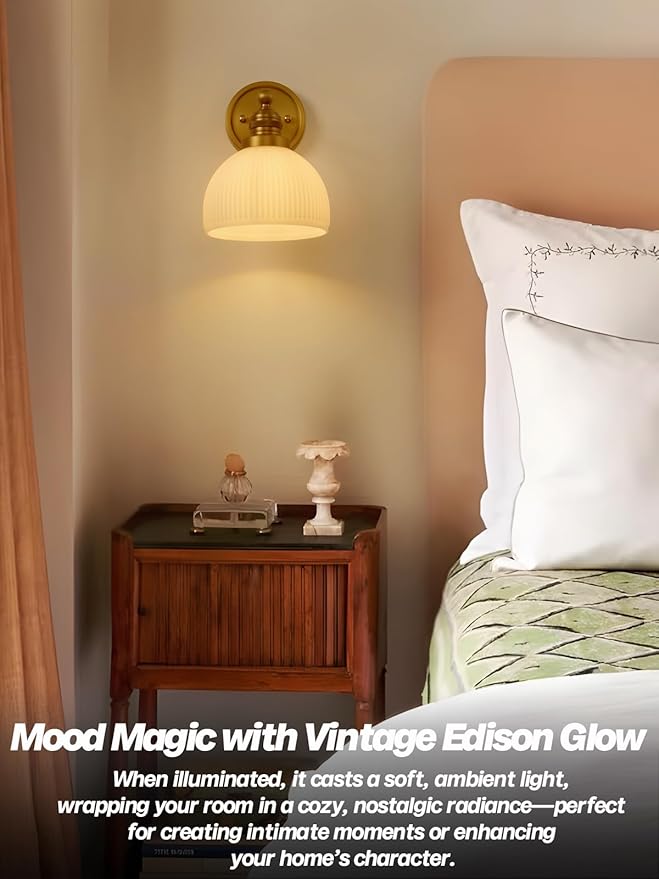 Gold Wall Sconces Vintage Bathroom Vanity Light Fixtures Modern Frosted Milk Glass Sconces Brass Sconce Wall Lighting for Living Room Bedroom Bathroom Mirror Hallway Stairway E26 Hardwire