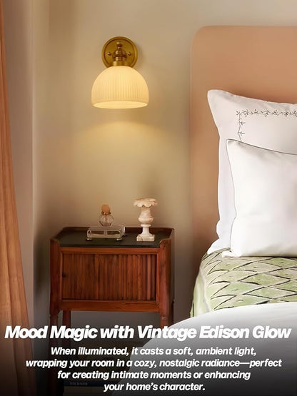 Gold Wall Sconces Vintage Bathroom Vanity Light Fixtures Modern Frosted Milk Glass Sconces Brass Sconce Wall Lighting for Living Room Bedroom Bathroom Mirror Hallway Stairway E26 Hardwire