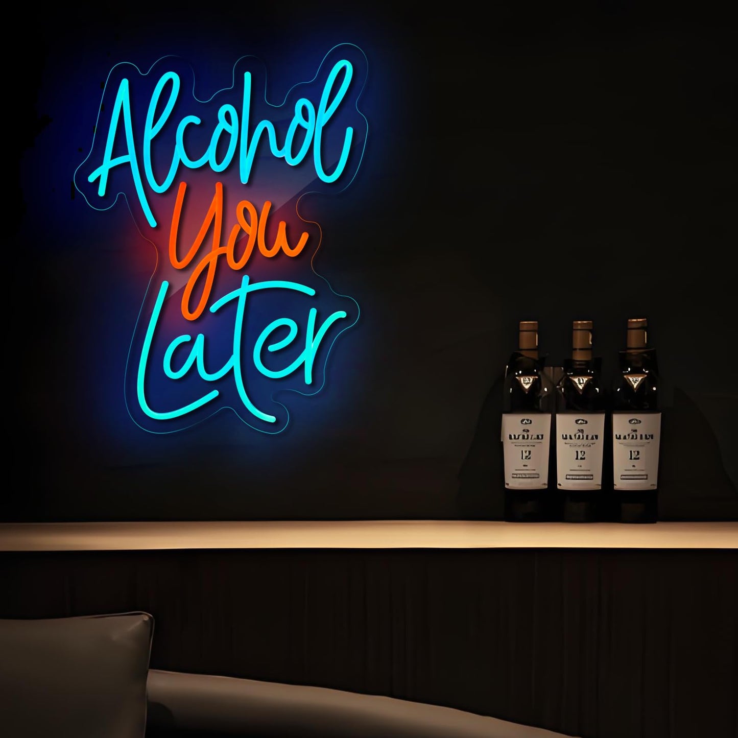 Alcohol You Later Neon Sign Alcohol Neon Sign for Wall Decor Party Deco USB Dimmable LED Neon Lights for Beer Bar Kitchen Restaurant Home Bar Pub Tavern Party Man Cave Club Shops Hotel Store Business Gift