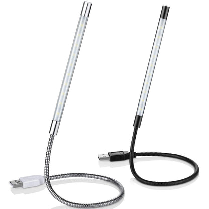 Mudder 2 Pieces USB LED Light for Laptop Keyboard Light Gooseneck Computer Lamp Flexible Stick Dimmable LED Lamp Touch Switch for Reading Book(Black, Silver)