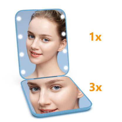Kintion Pocket Mirror, 1X/3X Magnification LED Compact Travel Makeup Mirror with Light for Purse, 2-Sided, Portable, Folding, Handheld, Small Lighted Mirror for Gift, Pink