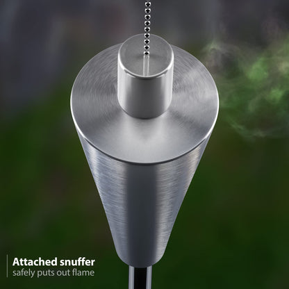 Matney Stainless Steel Tiki Torches Set of 4 - 5 ft Outdoor Oil Lamp with Fiberglass Wick & Snuffer Cap