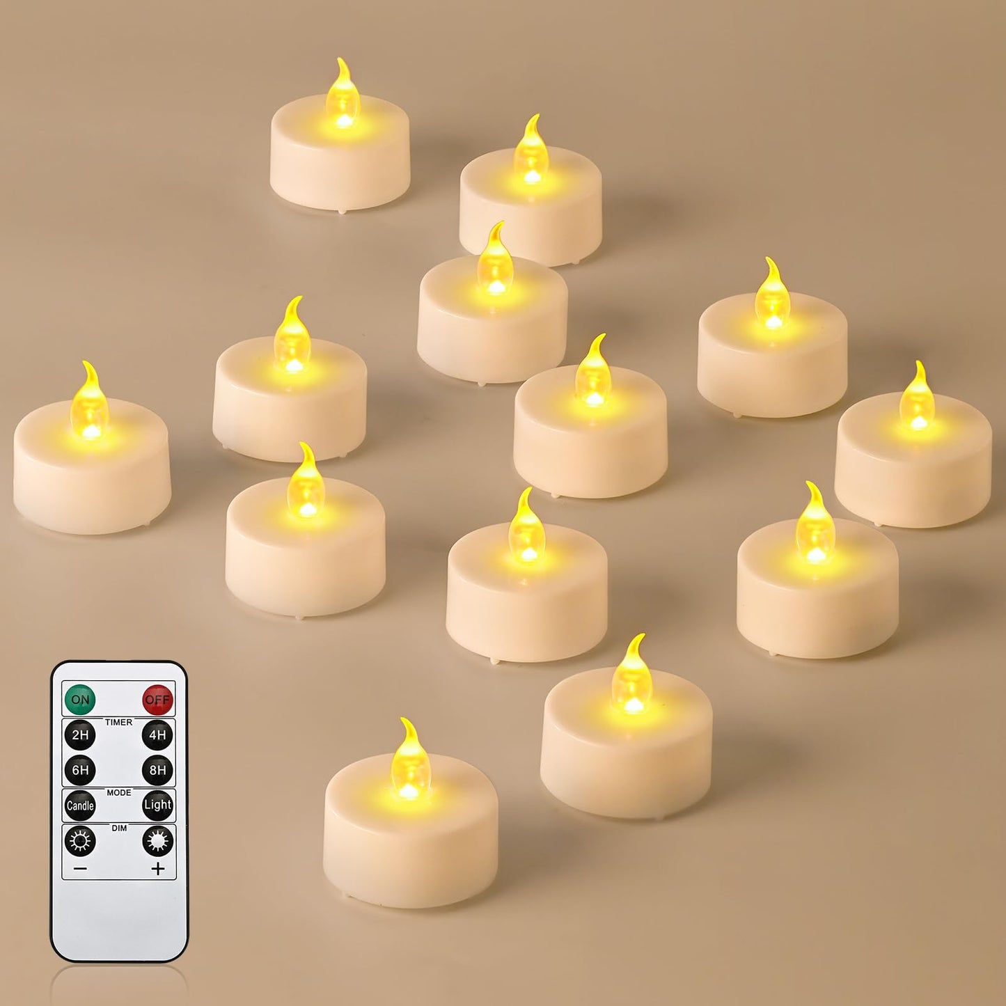 JOSU 12Pcs Flickering Flameless Led Tea Lights Candles Battery Operated, 200+ Hours Fake Electric Candles with Remote Timer, Warmer Lamp White Candlesticks for Home Wedding Party Decor