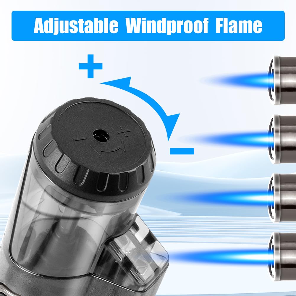 LcFun Torch Lighter 2 Pack Windproof Adjustable Single Jet Flame Butane Lighter Refillable Gas Lighter for Candle Camping Grill BBQ Fireplace (Butane Not Included)