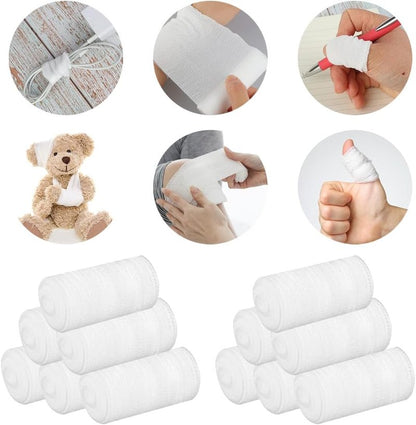 Stretch Gauze Bandages - 3" x 80" Elastic Cotton Tape for Wounds, Injuries & Post-Surgery Care | 12 Rolls