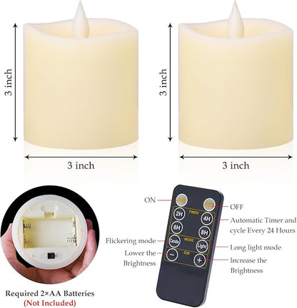 3x3 Flameless Candles with Remote & Timer - Battery Operated LED Pillar Candles, 600-Hour Long-Lasting, Flickering Effect for Valentine's Day, Indoor/Outdoor Decor (Ivory, 3x3 Inch, 2 Pack)