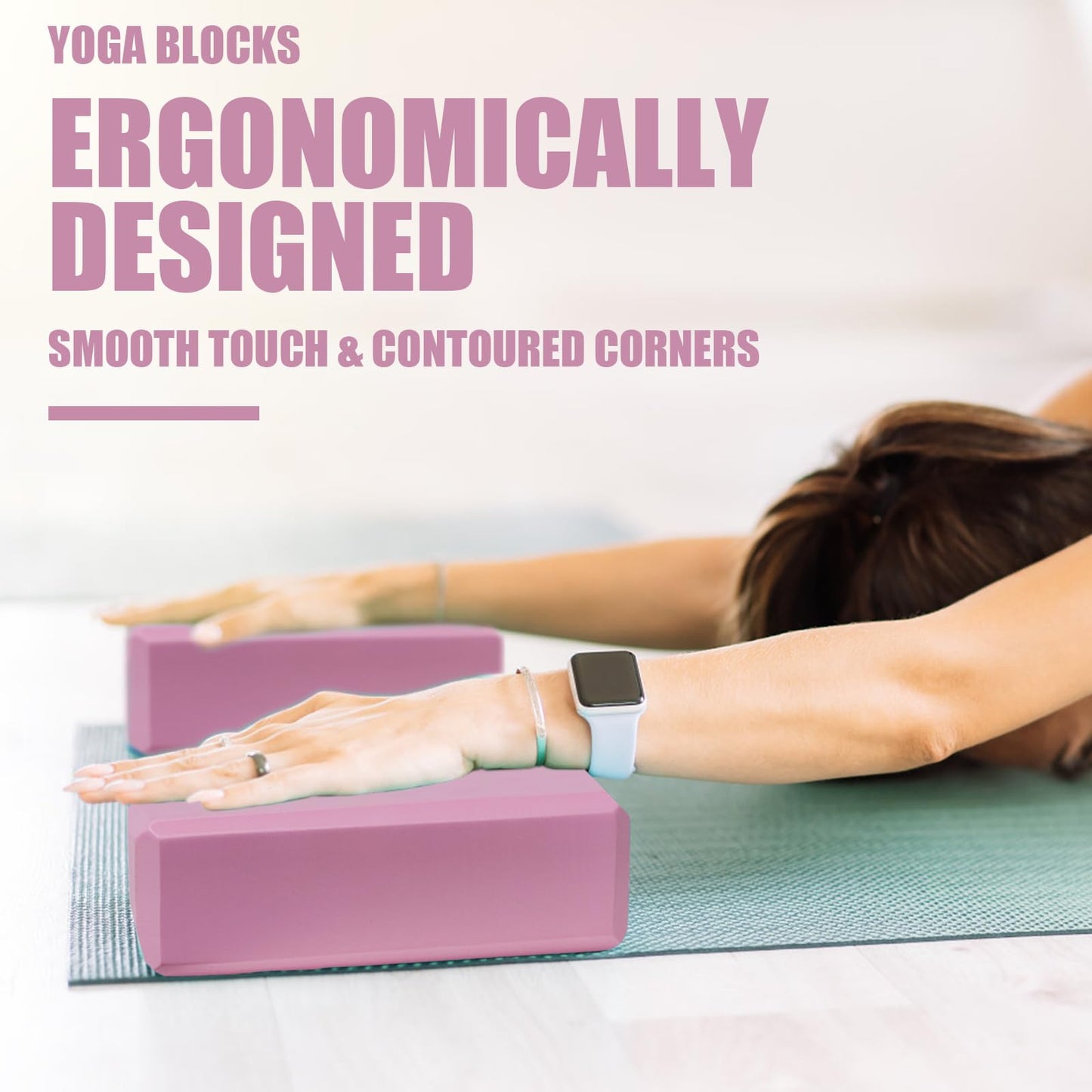 2 Pcs Yoga Blocks, 9"x6"x3" Foam Blocks Yoga Props for Pilates Stretching and Meditation Exercise Blocks Lightweight Yoga Essentials (Pink, normal)