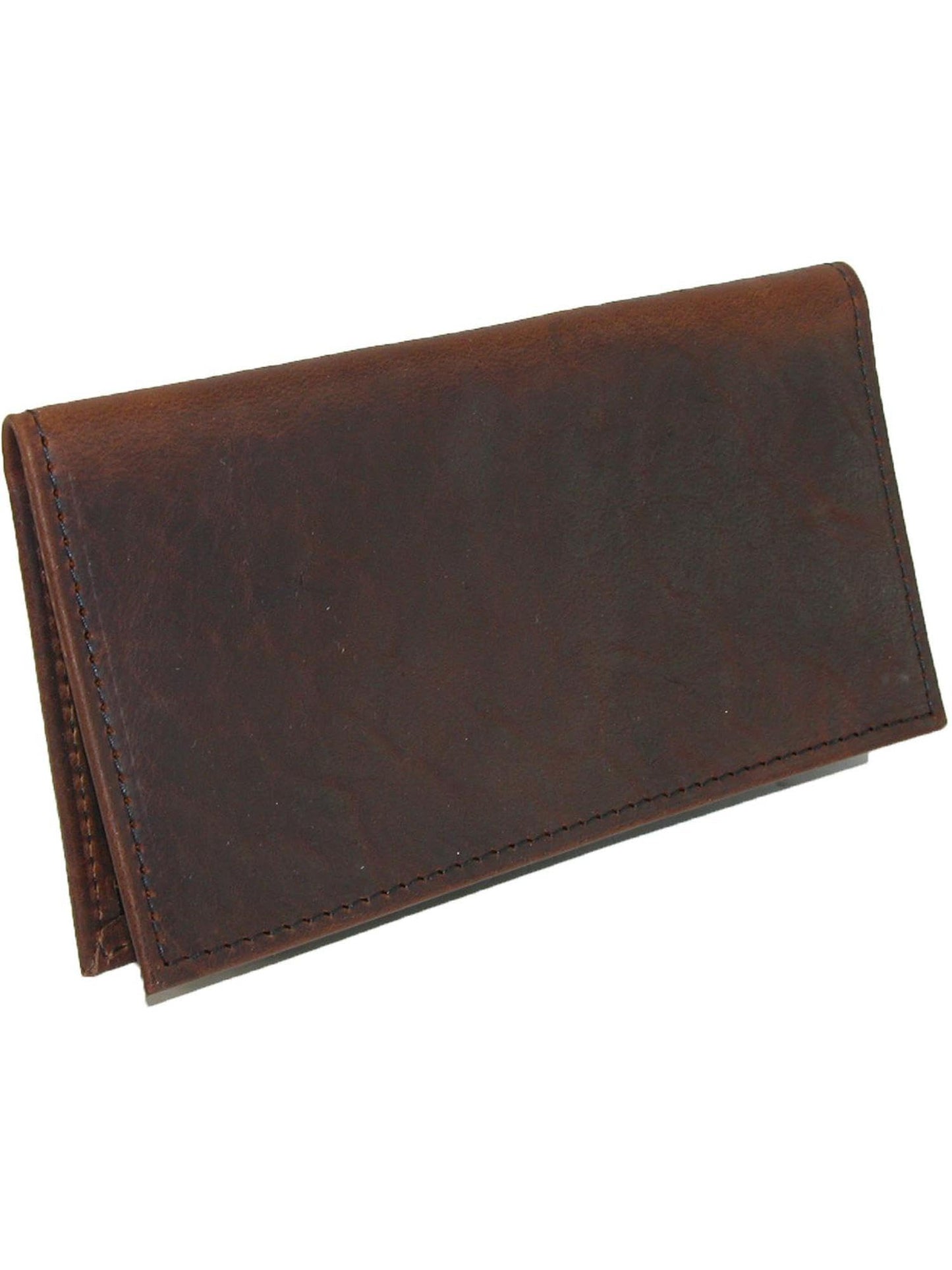 Boston Leather Unisex Textured Bison Leather Checkbook Cover, Check Book Protection Dark Pecan