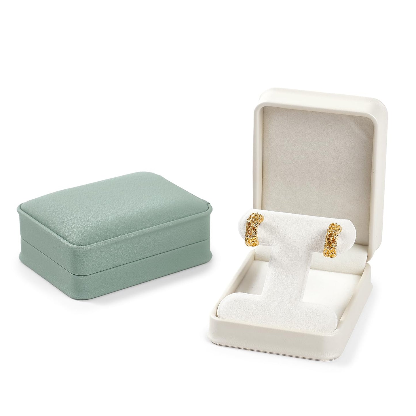 Woodten PU Leather Earrings Box Velvet Interior T-style Stud Earrings Gift Box(Beige)