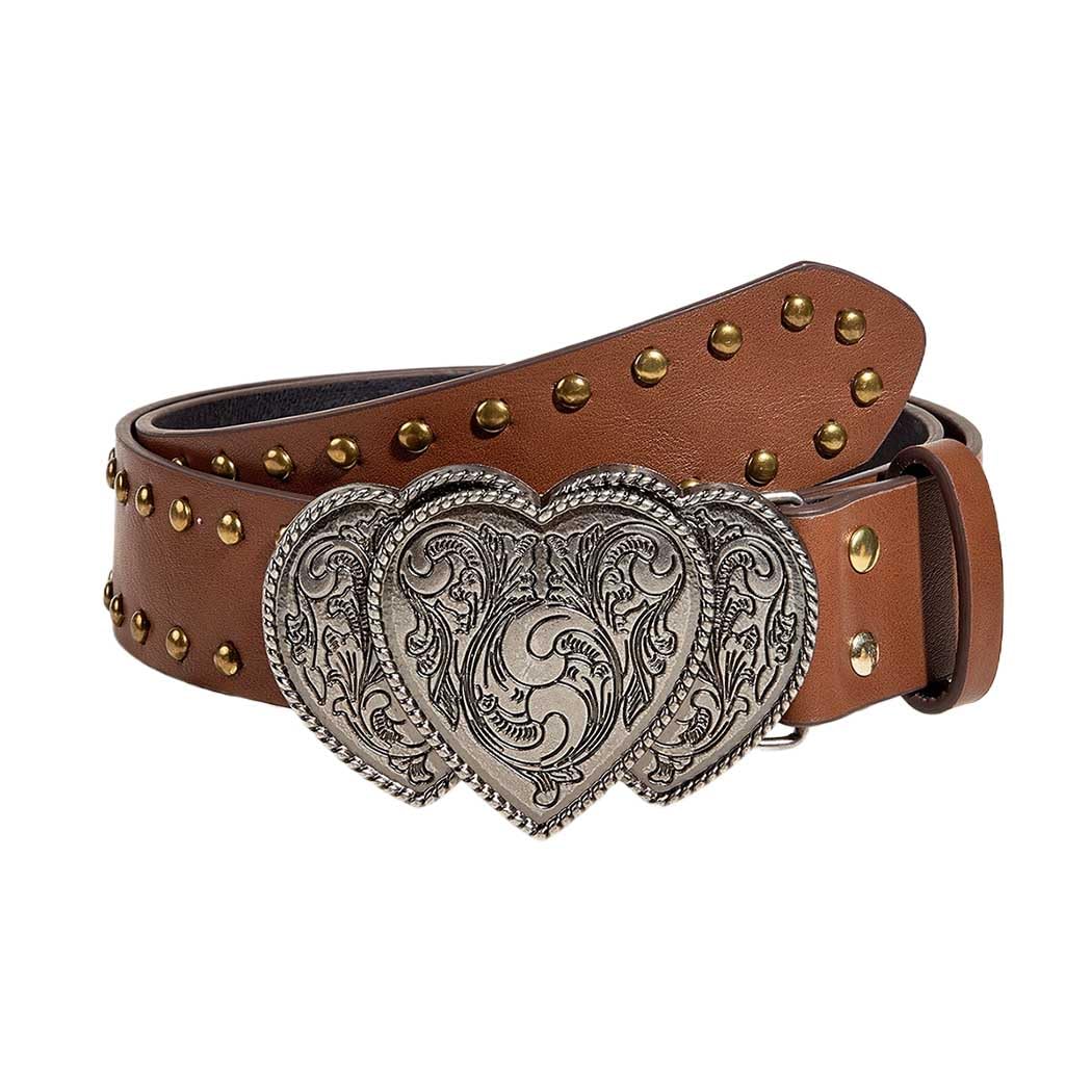 Tgirls Western Leather Belts for Women Men Heart Buckle Vintage Belt for Jeans Dress Cowgirl Cowboy Waist Belts (Brown)