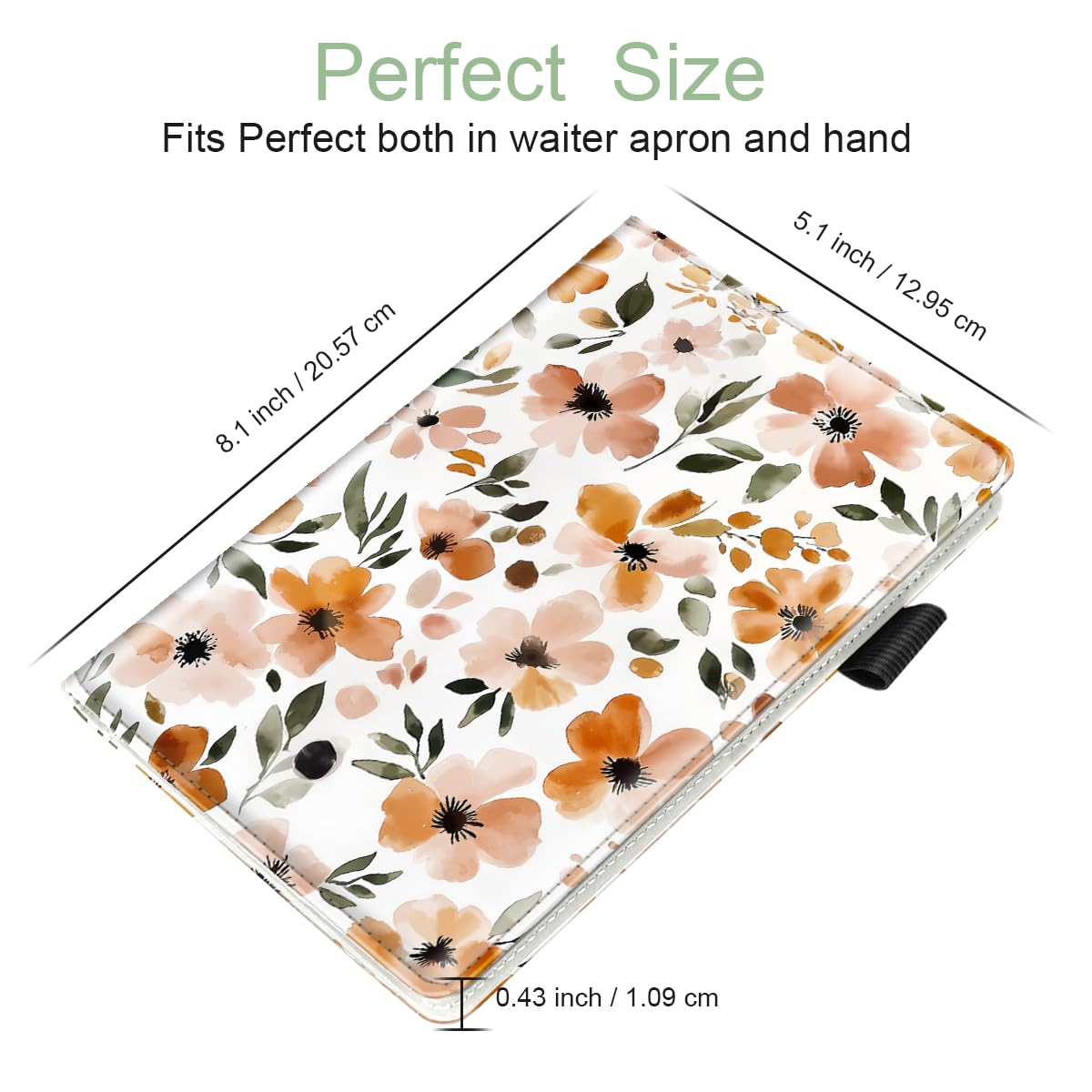 WAVEYU Cute Server Books for Waitress Waiter, Leather Guest Book Note Pad with Zipper, Money Organizer Wallet, Cash Check Bill Receipt Holder Presenter, 8x5 inch, Floral Pattern