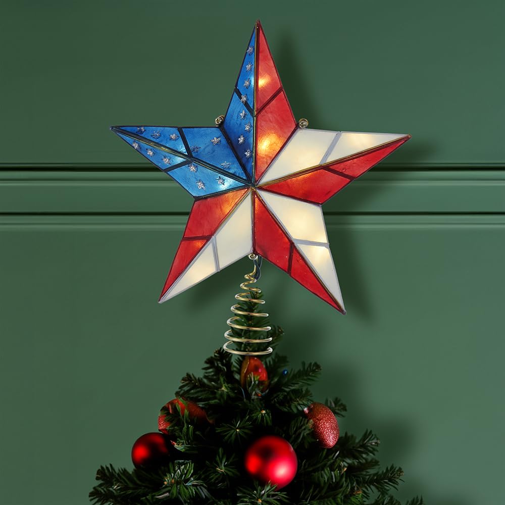 Kurt Adler UL 10L Capiz American Flag Inspired Star Treetop
