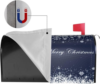 Christmas Mailbox Covers Blue Winter Snowflake Tree Magnetic Letter Post Box Cover Standard Size 21 x 18 Inch Garden Yard Home Decorative