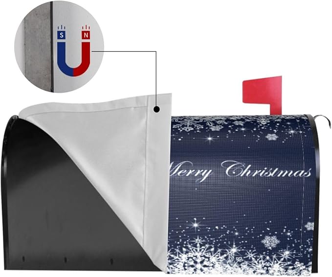 Christmas Mailbox Covers Blue Winter Snowflake Tree Magnetic Letter Post Box Cover Standard Size 25.5 x 21 Inch Garden Yard Home Decorative