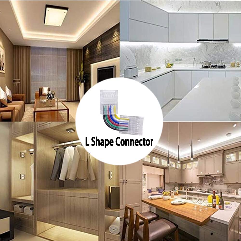 ENQIMAOYI 5PCS 6 Pins L Shape Solderless Connector LED Strip Light, RGBWW 12MM Right Angle Corner Solderless Connection for SMD 5050 RGBCCT LED Strip