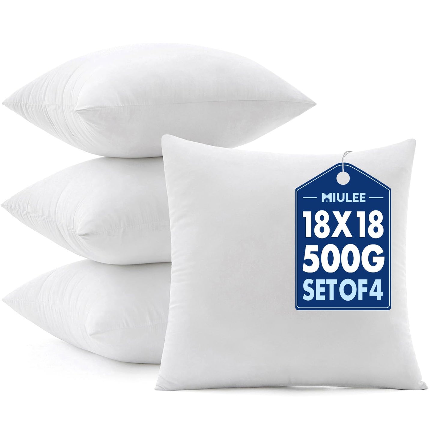 MIULEE Pillows Inserts, Pack of 4 18x18 Inch 100% Virgin Microfiber Filling Throw Pillows for Bed Couch Sofa