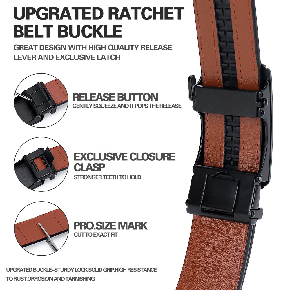 DOOPAI Men's Ratchet Dress Belt - Genuine Leather, Adjustable 1 3/8" Width, Black, Metal Buckle, Cuttable Size, Gift Box Included