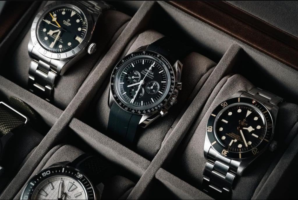 BEERUST Watch box organizer for men - Leather watch case - Luxury watch box - For large mens wrist watches - Mens jewelry box organizer - Watch case - With valet drawer - Watch display case