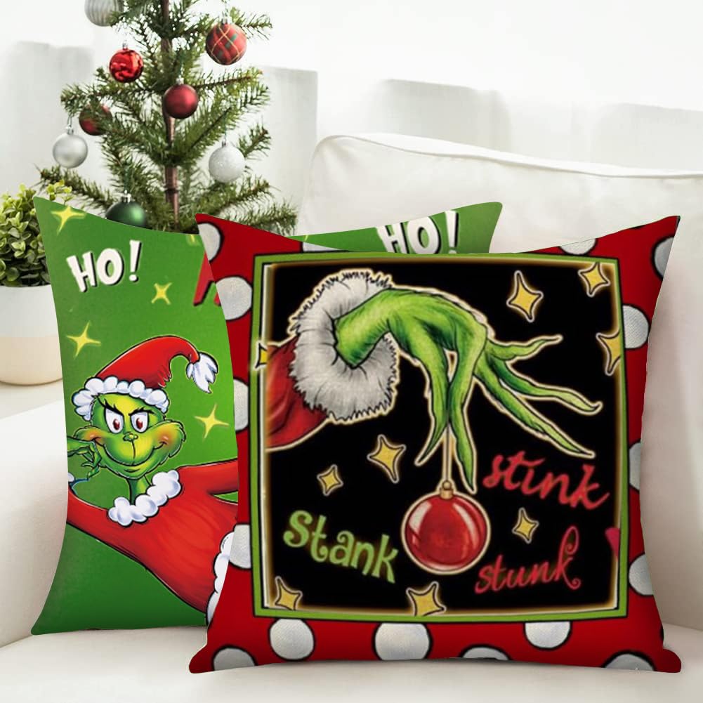 Christmas Pillow Covers Set of 4 for Decoration - 18x18 Throw Pillow Case for Farmhouse Home, Sofa, Bed, Indoor, Winter, Holiday (Green)