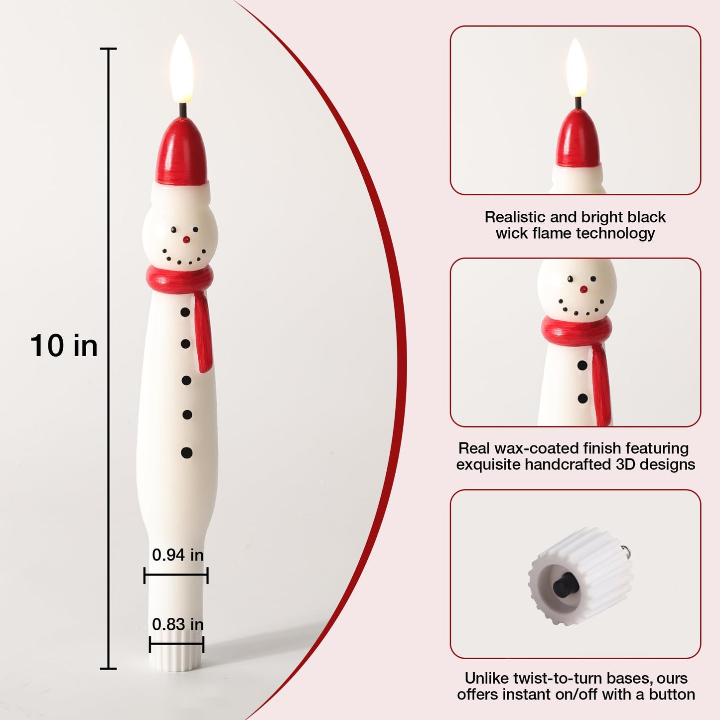 Eywamage Snowman Christmas Flameless Taper Candles with Remote, Flickering Battery LED Wax Candlesticks Set of 4