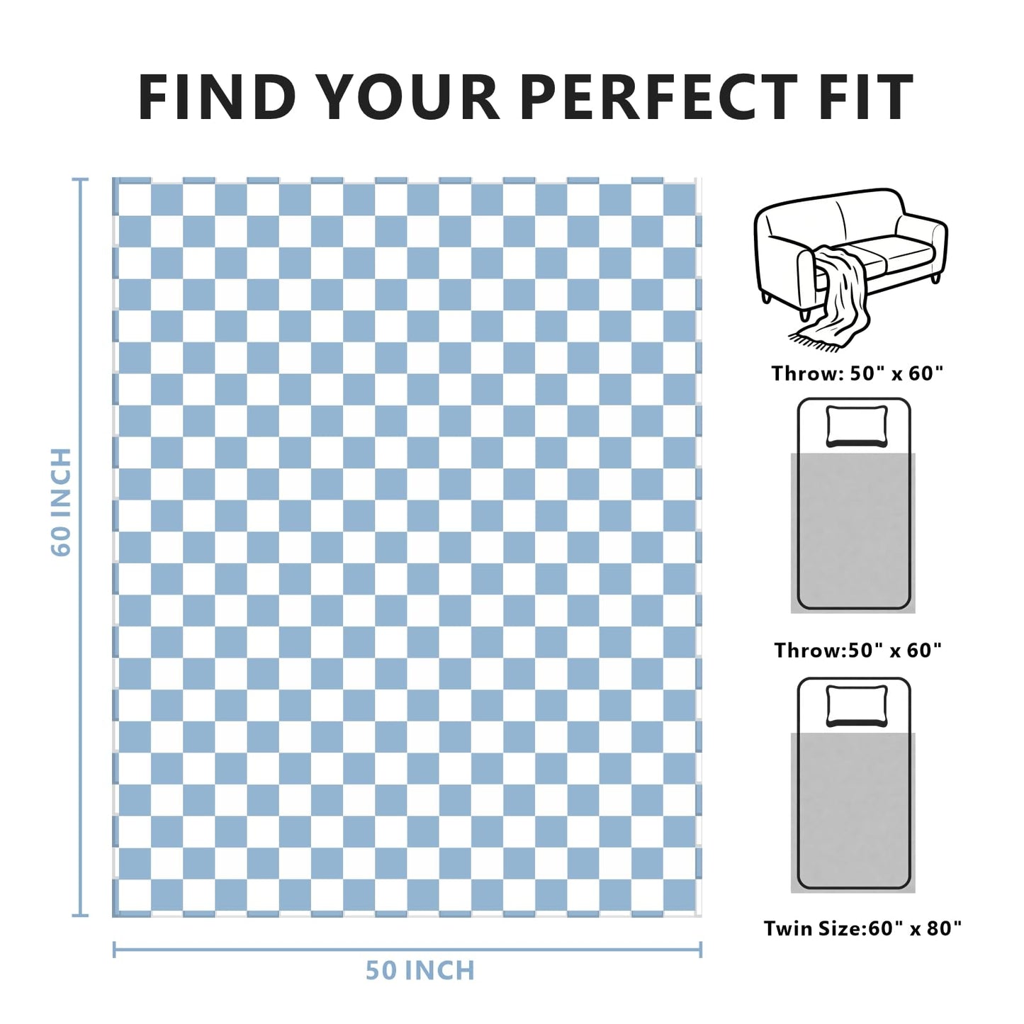 Edenleaf Checkered Blanket Flannel Throw Blankets Soft Cozy Checkered Grid Print Chessboard Gingham Pattern Throws for Bed Sofa Couch for All Seasons, 50x60 Inch, Blue