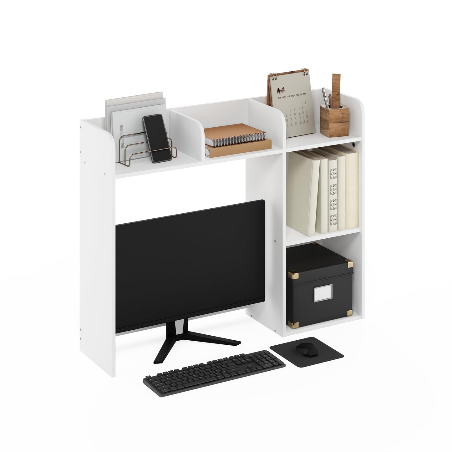 Furinno Classic Desk Shelf, 5-Shelf Desktop Hutch, Book Shelf, 3-Tier Desk Organzier, for Office Supplies, Office Desk Accessories, for Home Office, College, Dorm, White