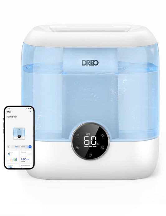Dreo Smart Humidifiers for Bedroom, 6L Top Fill Supersized Cool Mist Humidifier for Large Room, 60 Hour Runtime, Quiet Ultrasonic Humidifier for Plants, Baby, Indoor, Home, Night Light, Black