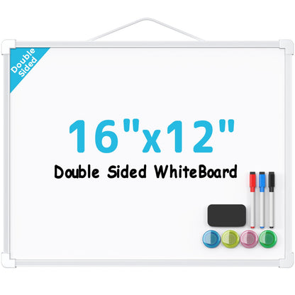 MaxGear Double-Sided Dry Erase Board for Wall, 16"x12" Hanging Whiteboard, Small Dry Erase White Board with 3 Markers&4 Magnets, Portable Whiteboard for Students - Planning, Drawing, Memo, to Do List