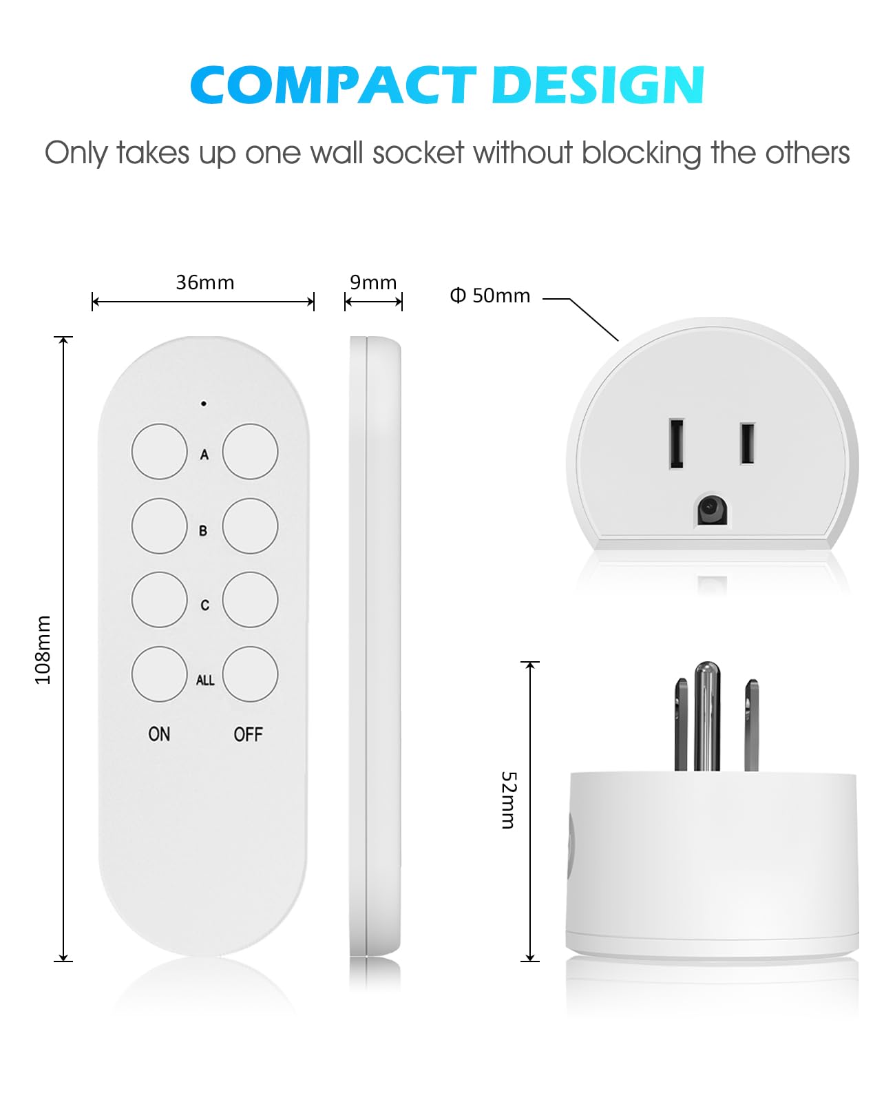 Wireless Remote Control Outlet, SURNICE Mini Remote Light Switch 10A/1200W for Christmas Lights, Up to 130 FT Long Range, FCC and ETL Certified