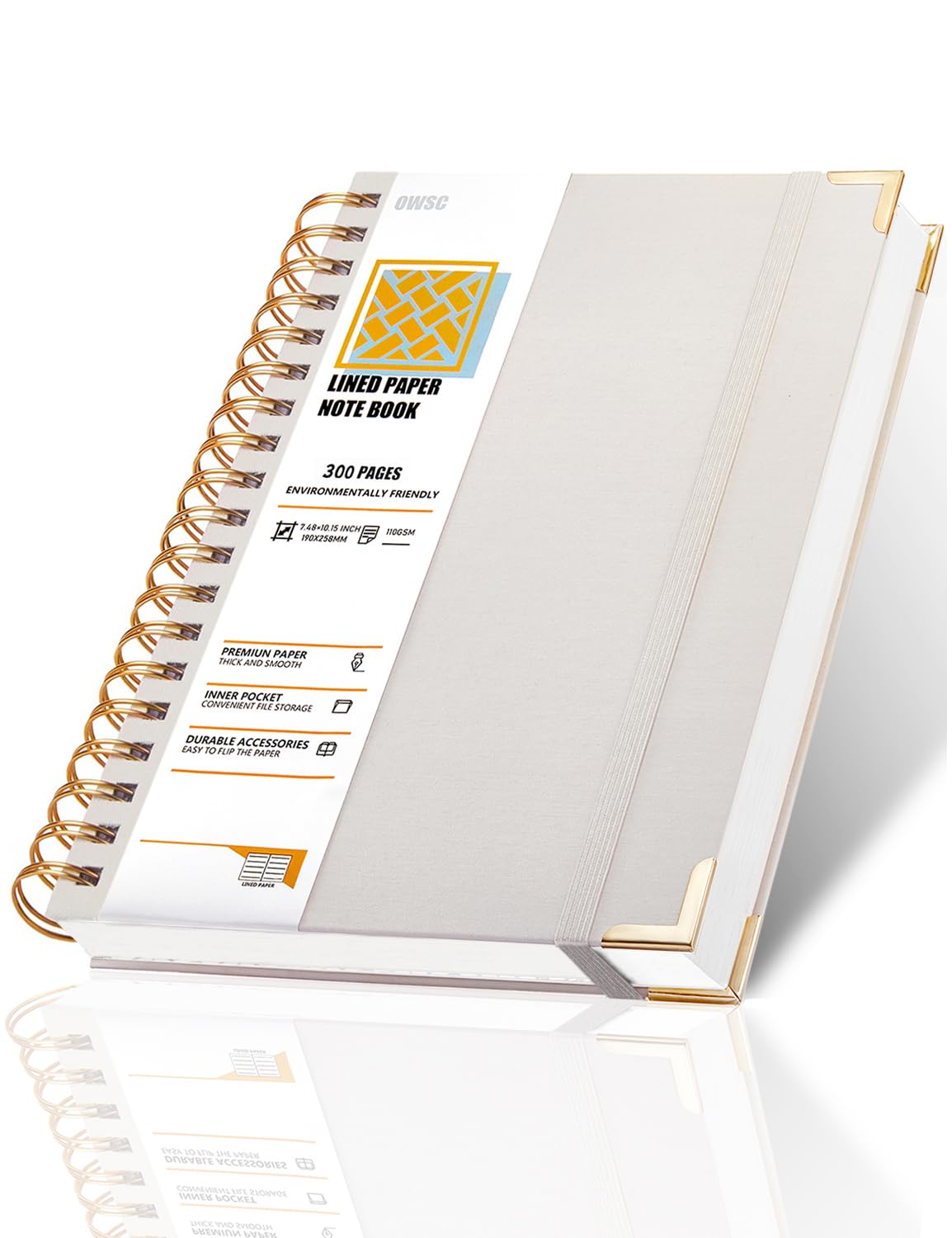 OWSC Lined Spiral Notebook with thick 110 GSM Papers, 300 Pages B5 Size College Ruled Notebook, Hardcover 7.1 x 10 Inches Journal for Women and Men, Notebooks for work, School, 1 Pack Grey