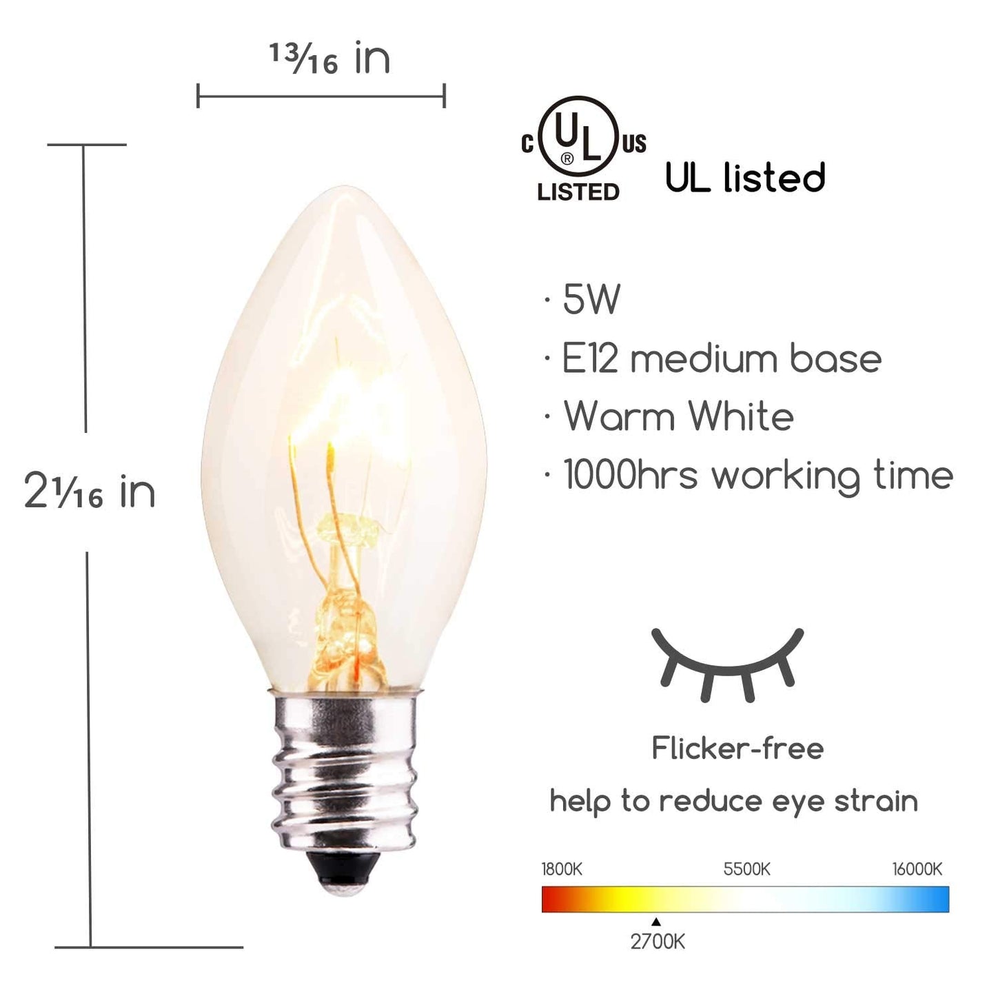 Brightown 50-Pack C7 Christmas Replacement Bulbs, C7 Clear Incandescent Bulbs for Christmas Light Strings, E12 Candelabra Base, 5 Watt, Clear