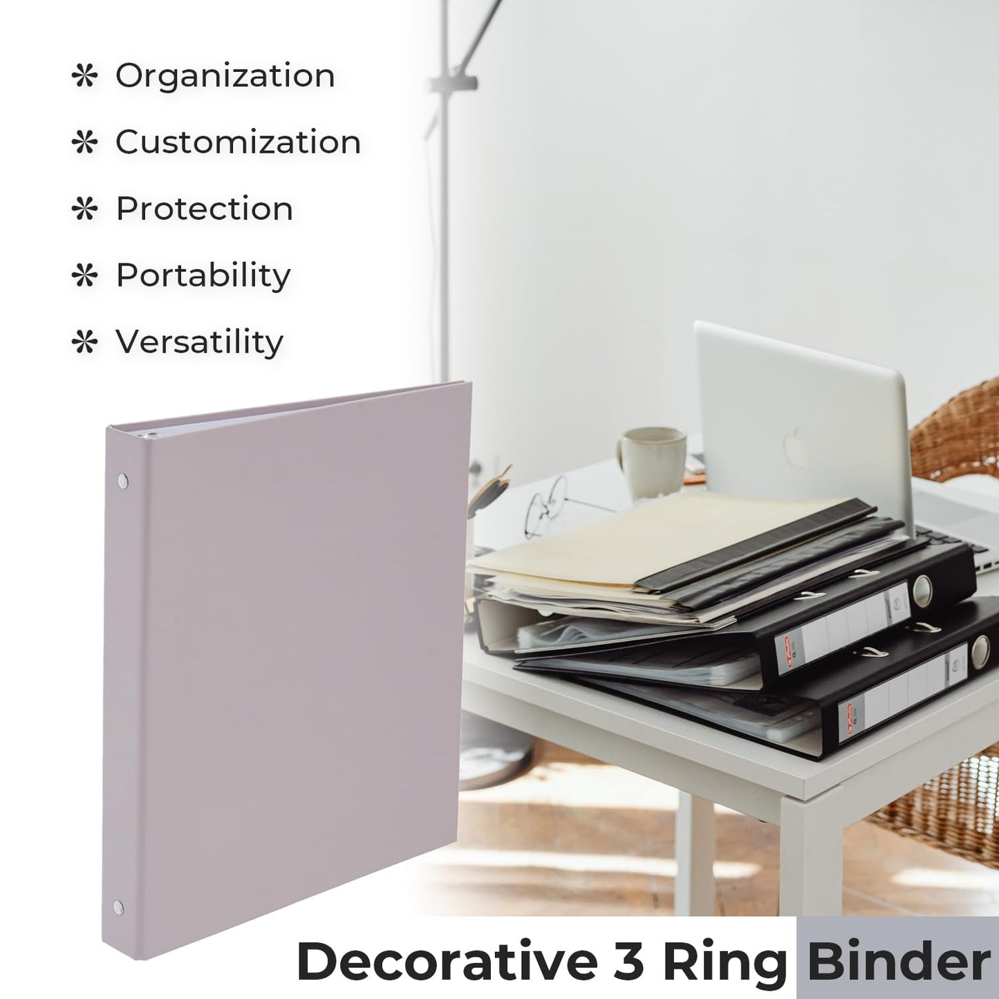 Y YOMA 1 Inch 3 Ring Binders with Dividers & Inside Pocket, Letter Size Cardboard Pastel Binders Organizer, Holds 225 Sheets Durable Aesthetic Design for School Office Home, Morandi Purple