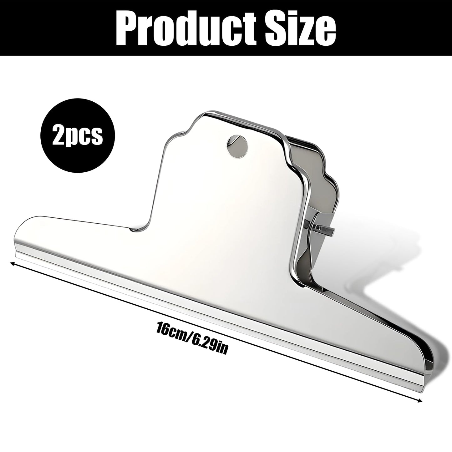 2 Pack Wide Extra Large Bull Clips Chip Bag Food Clips Large Dog Food Bag Clip 6.3in Stainless Steel Metal Binders Clip Jumbo Paper Clamp Strong Clamping Force Bags Clipes for Foods Crafts Office