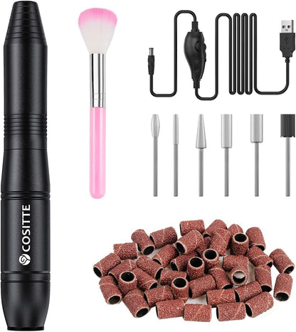 Electric Nail Drill,USB Electric Nail Drill Machine for Acrylic Nail Kit,Portable Electric Nail File Polishing Tool Manicure Pedicure Kit Efile Nail Supplies for Home Salon,Pink