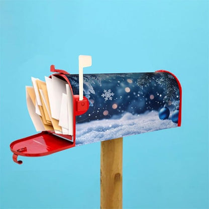 Festive Magnetic Mailbox Cover Winter Christmas Blue Ball Pattern Outdoor Mailbox Protector Holiday Seasonal Decorative Garden Yard Home Large Size 25.5 x 21 Inch