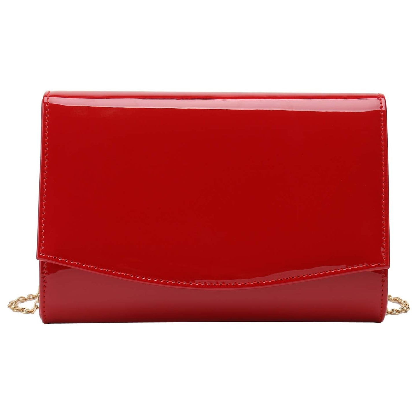 CHARMING TAILOR Patent Leather Flap Clutch for Women Classic Elegant Evening Bag Chic Dress Purse (Red)