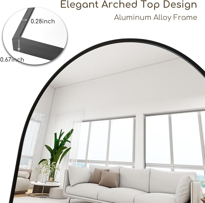 Arched Floor Mirror, 64 "x 21" Full Length Mirror Wall Mirrors Hanging or Leaning Arched-Top Full Body Mirrors with Stand for Bedroom, Dressing Room, Black