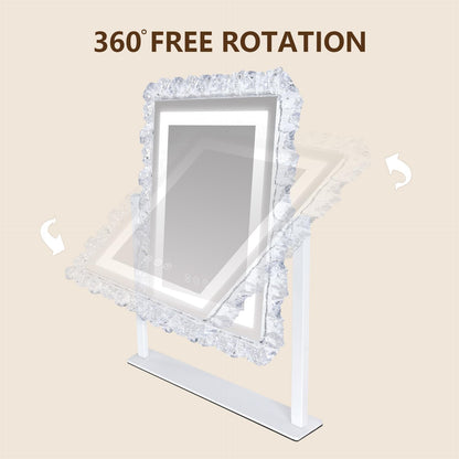 Lighted led Makeup Mirror Hollywood Mirror Vanity Makeup Mirror with Lights Smart Touch Control 3-Gear Dimable Light 360°Rotation (12in. White)