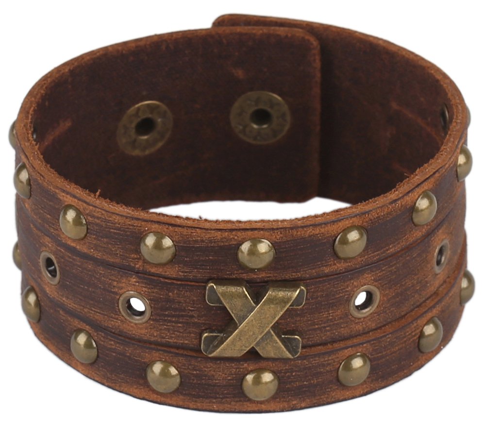 Hamoery Men Leather Bracelet Punk Braided Rope Alloy Bracelet Bangle Wristband