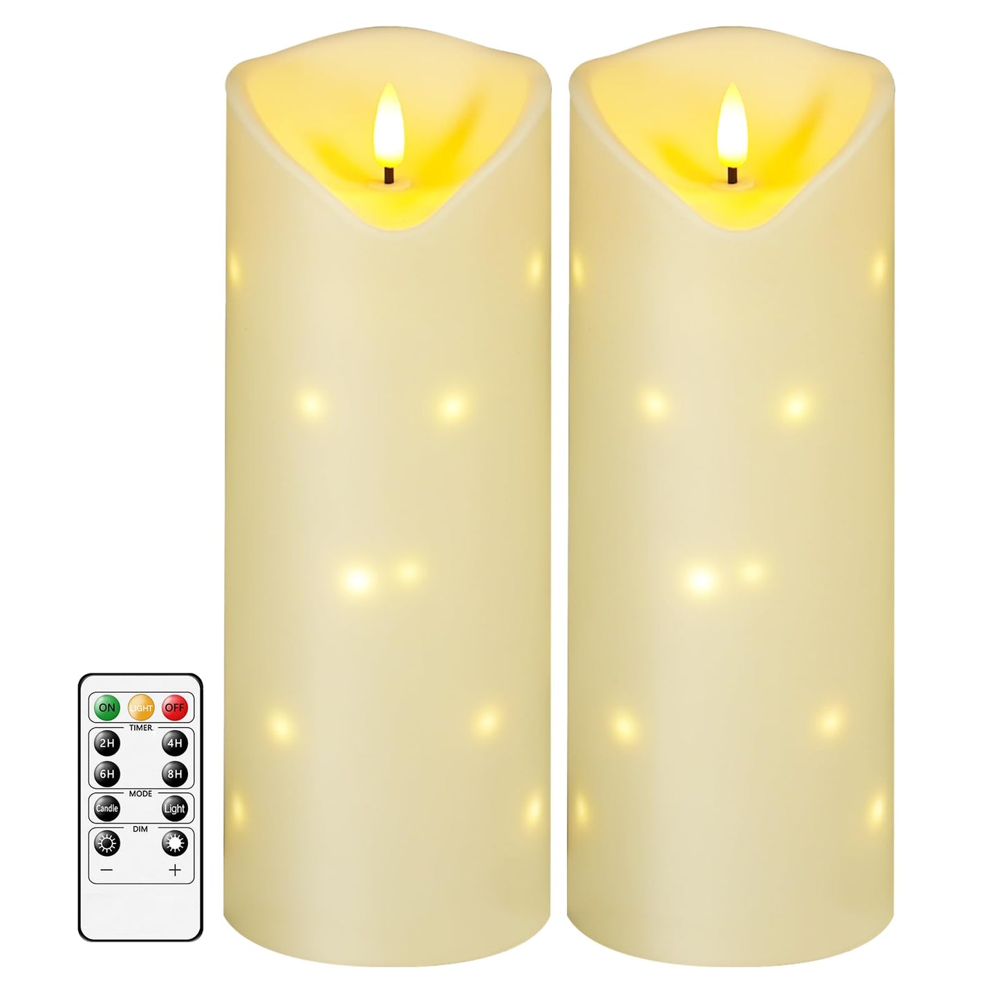 4" x10" Outdoor Flameless Candles Waterproof, Battery Operated LED Candles with Remote Control and Timer，Internal string lights，Ivory , Set of 2，Suitable for home decoration and holiday decoration