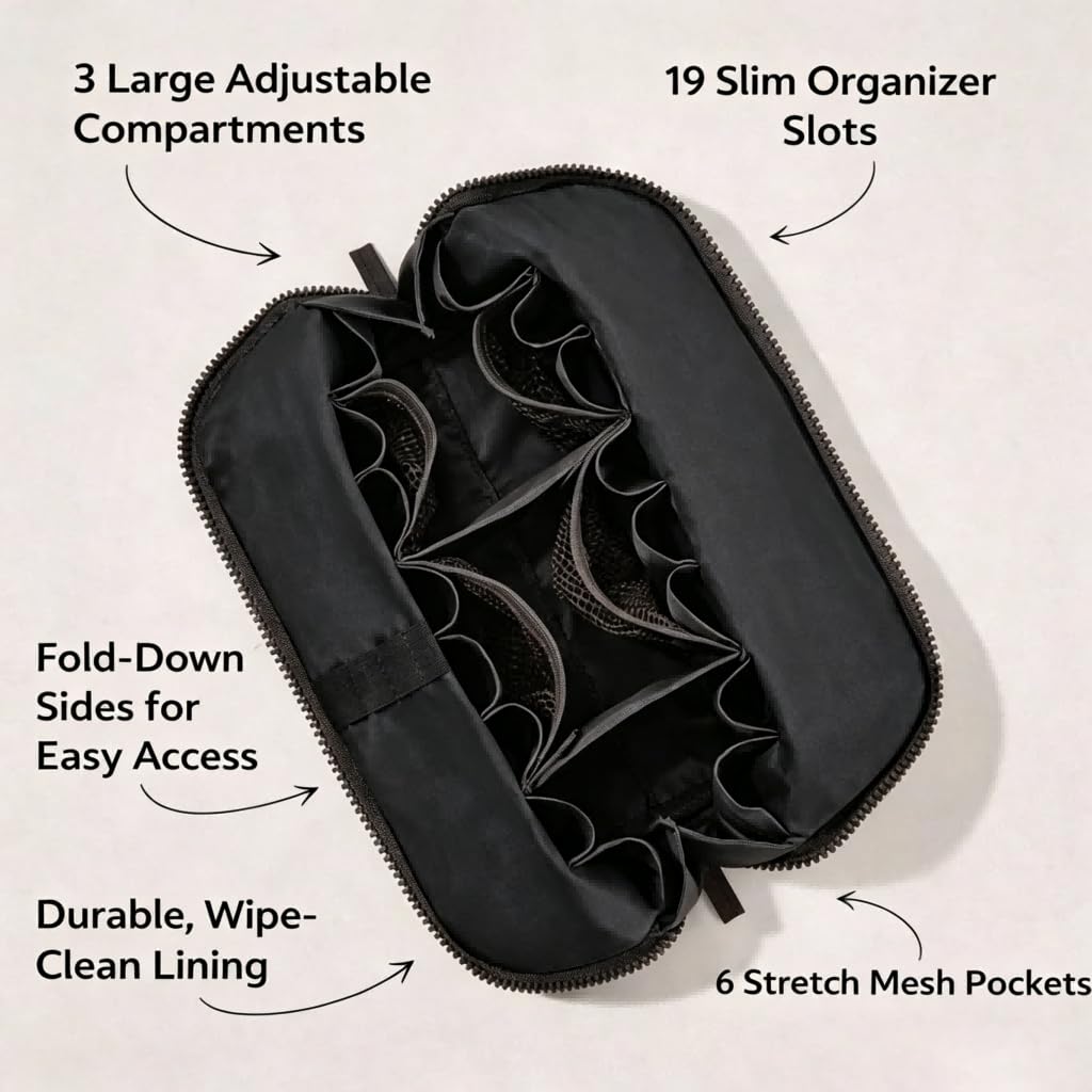 BXGJOSGH Parallel Travel Makeup Bag Women Large Capacity Makeup Organizer with Compartments, Fold-down Waterproof Toiletry Bag