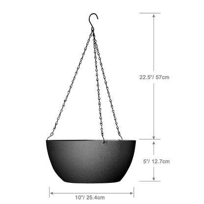 WSMKSZ 10 inch Hanging Planters for Outdoor Indoor Plants with Drainage Holes and Chain, 2 Pack Round Hanging Flower Pots for Garden Home Porch Decor, Black