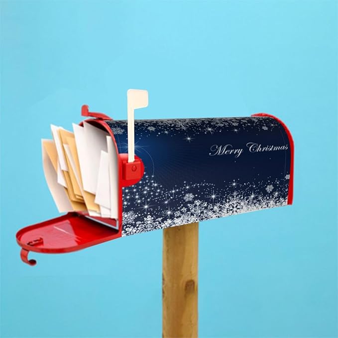 Christmas Mailbox Covers Blue Winter Snowflake Tree Magnetic Letter Post Box Cover Standard Size 21 x 18 Inch Garden Yard Home Decorative
