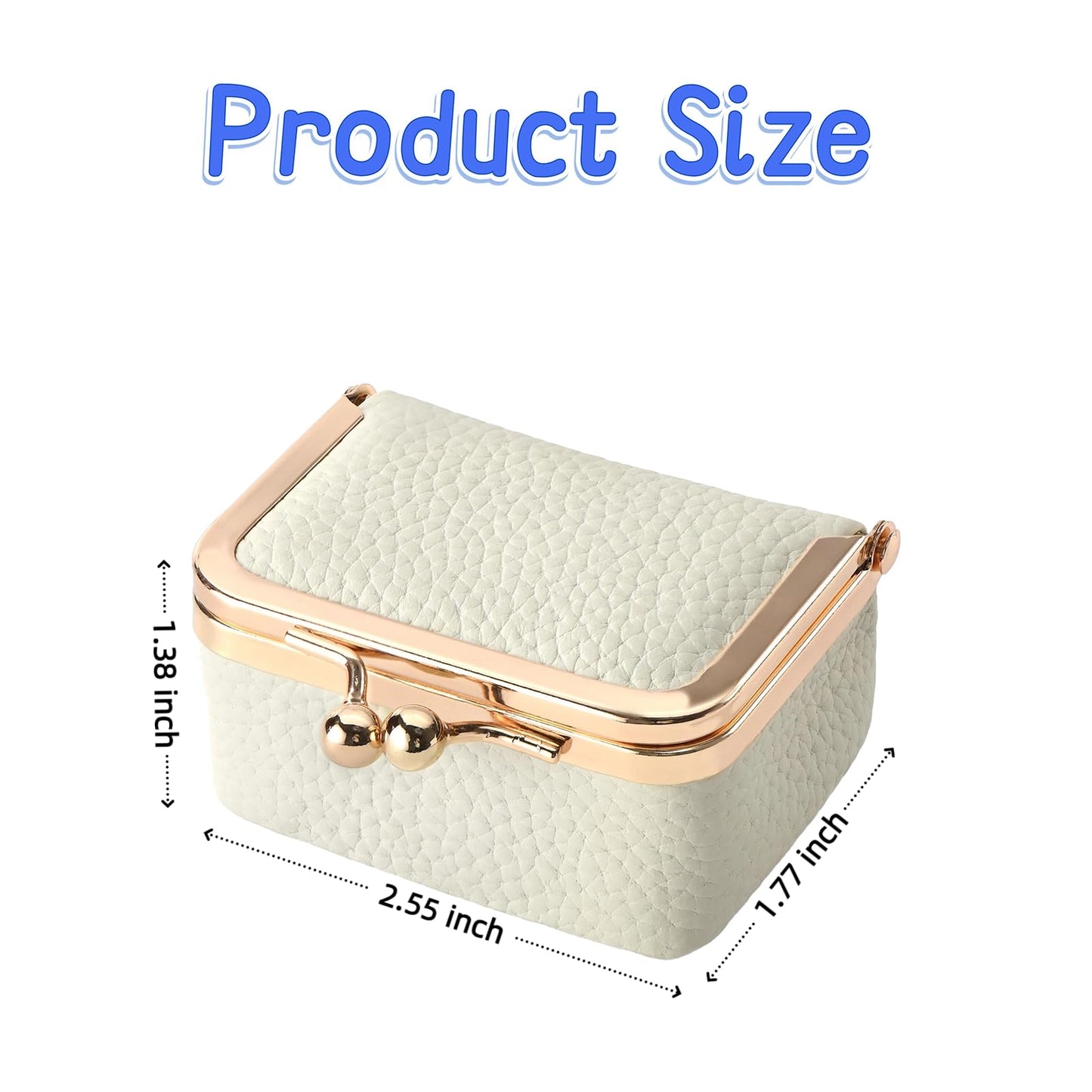 WGO&MJC Genuine Leather Mini Travel Jewelry Box - with Kiss Lock & Coin Purse - for Necklace, Ring, Earrings, Bracelet - Includes Velvet Pouch - Great Gift for Women & Girls (White)