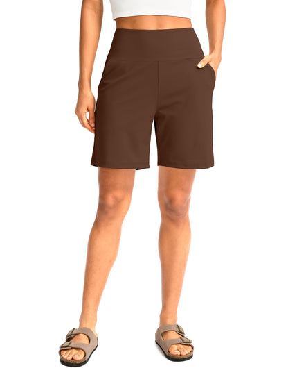 G Gradual Women's Bermuda Long Shorts with Pockets 7" High Waisted Knee Length Shorts for Women Walking Athletic Workout(Espresso-L7,3XL)